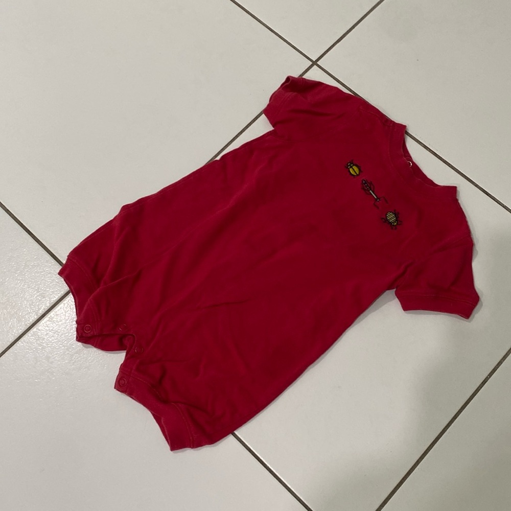 Red onesie shorts outfit by Gymboree.